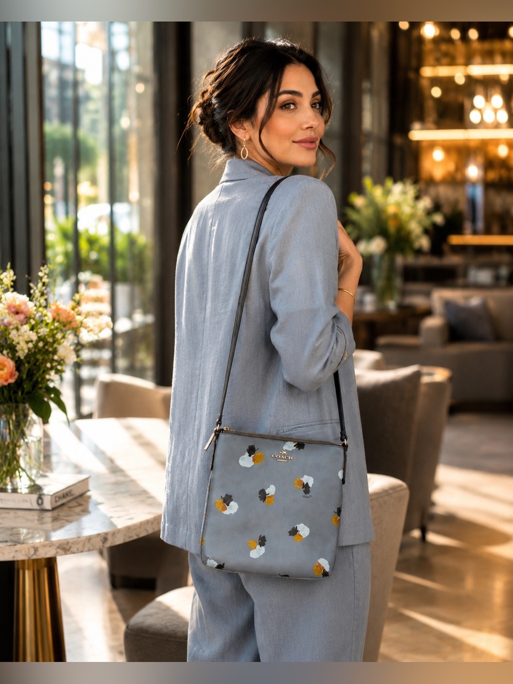 COACH Slate Blue Floral Crossbody Bag